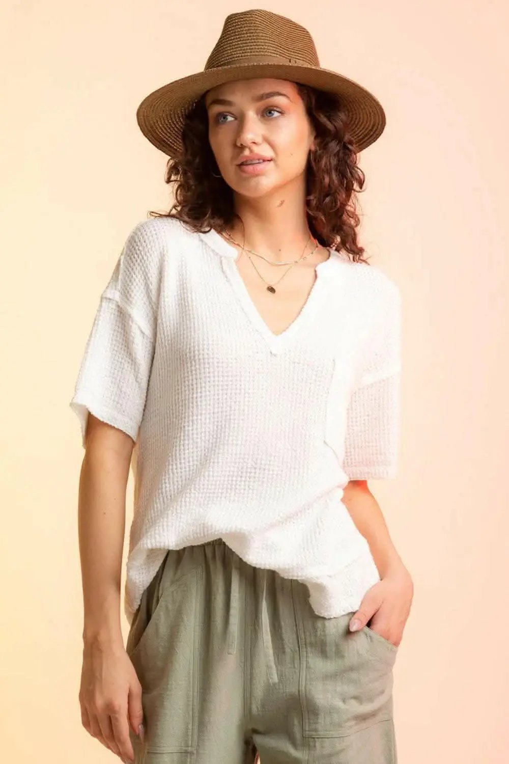 Chic waffle-knit half sleeve tee - Love Salve
